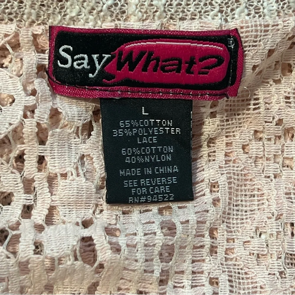 Say What? LG Boho Peach Lace‎ Crochet Open Vest Style Flowing Shawl
